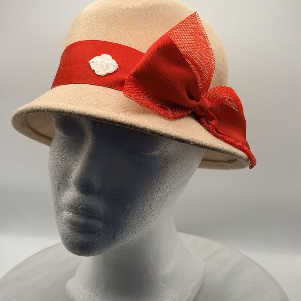 American Girl Kit BeForever Red Ribbon Hat Girls S/M 100% Wool Retired 2014